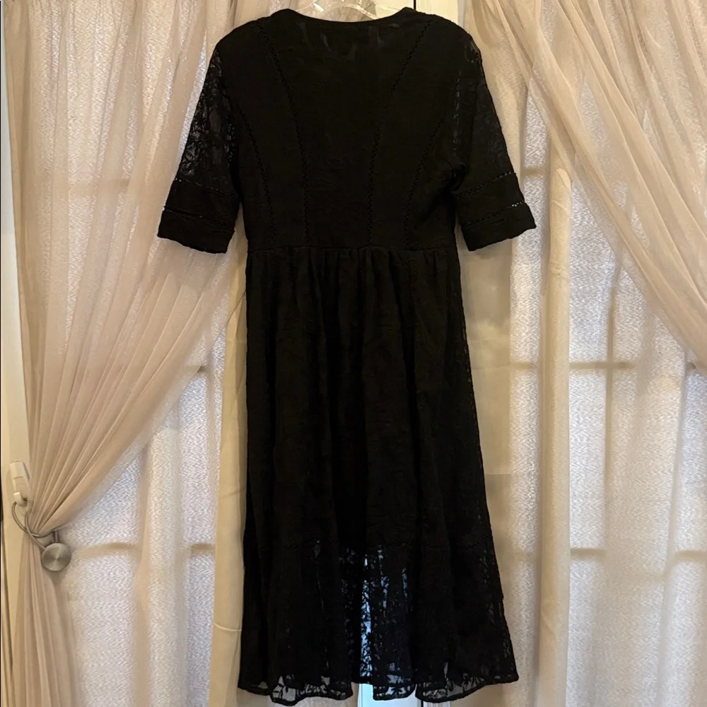 Free People Mountain Laurel Black Lace Midi Dress Size 6 - Picture 7 of 7